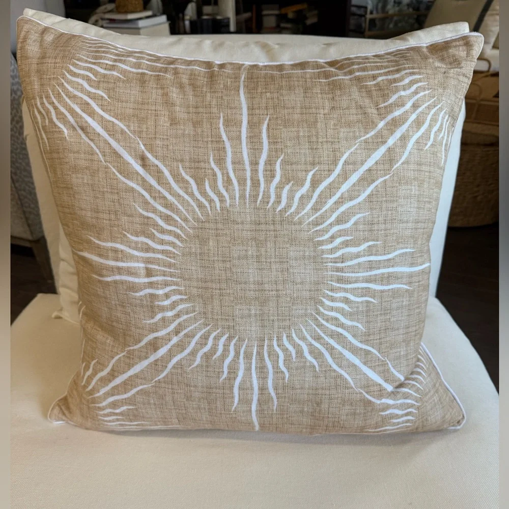 Low Country Linens Natural Sunburst Accent Linen Blend  Pillow Cover 22” Square